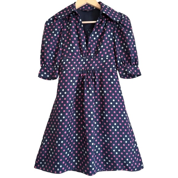 BSTSEY JOHNSON Vintage 100% Silk Retro Feminine Polka Dots Y2K Babydoll Dress 0 - Picture 6 of 10